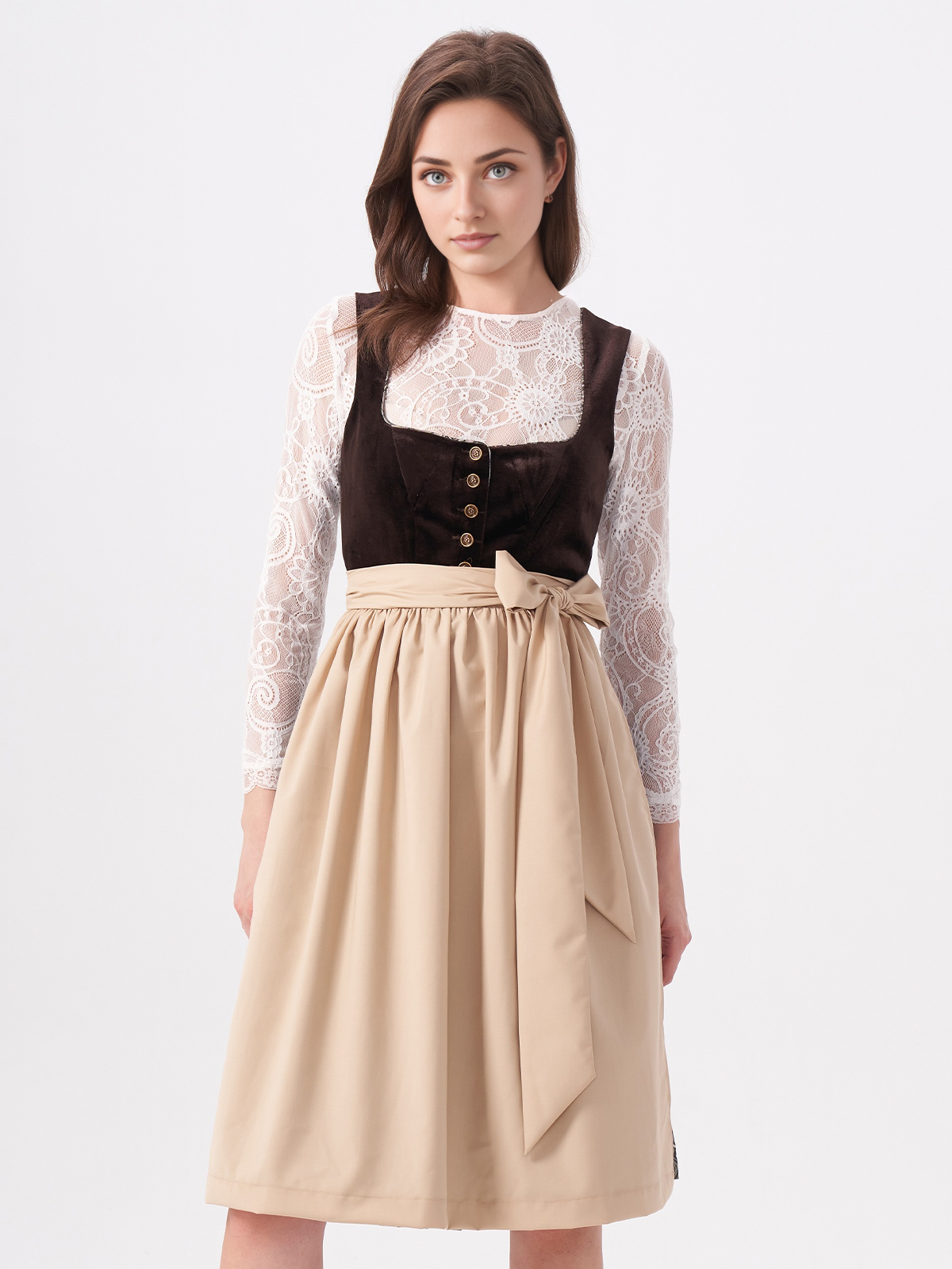 Dirndl in Orange mit Brauner Schürze