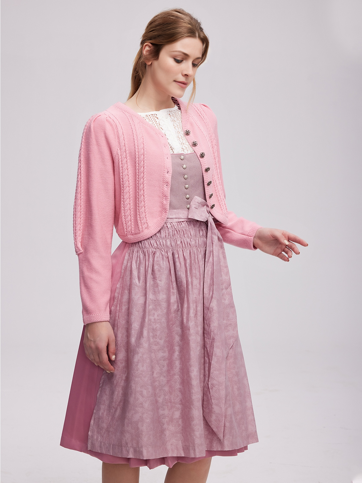 Dirndl Beige in zartem Rosa-Strick