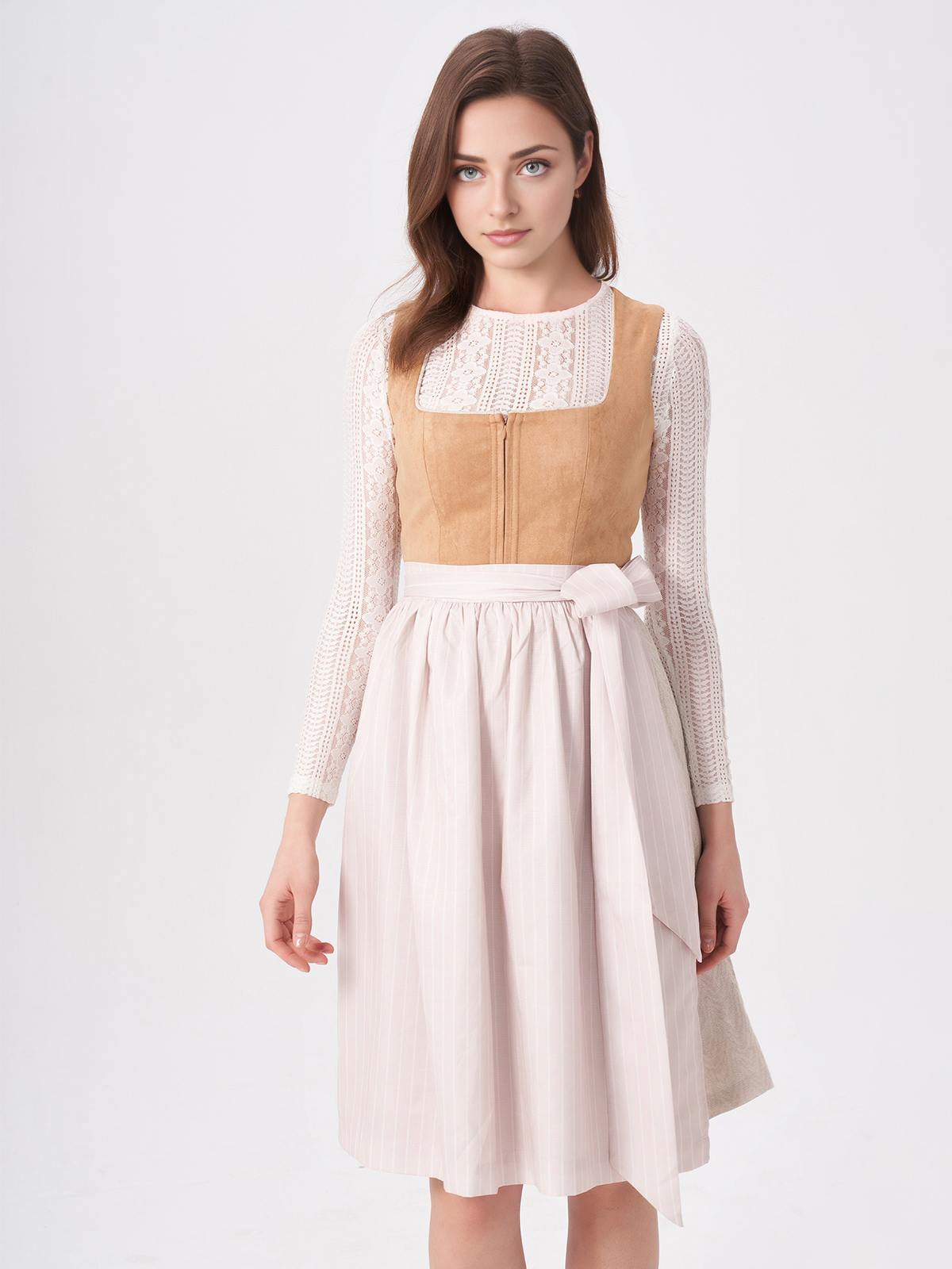 Dirndl-Bluse Langarm in eleganter Braun-Tönung