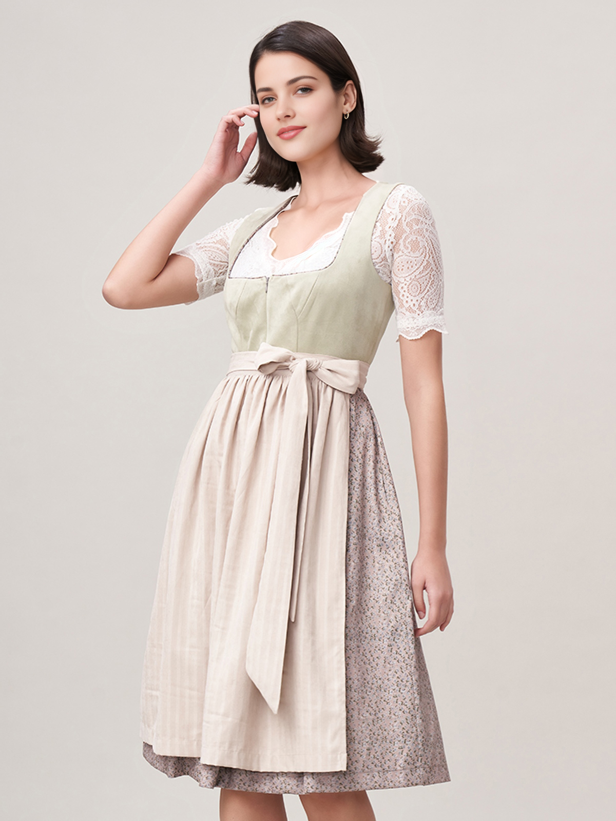Modernes grün rosa Dirndl mit floralen Akzenten