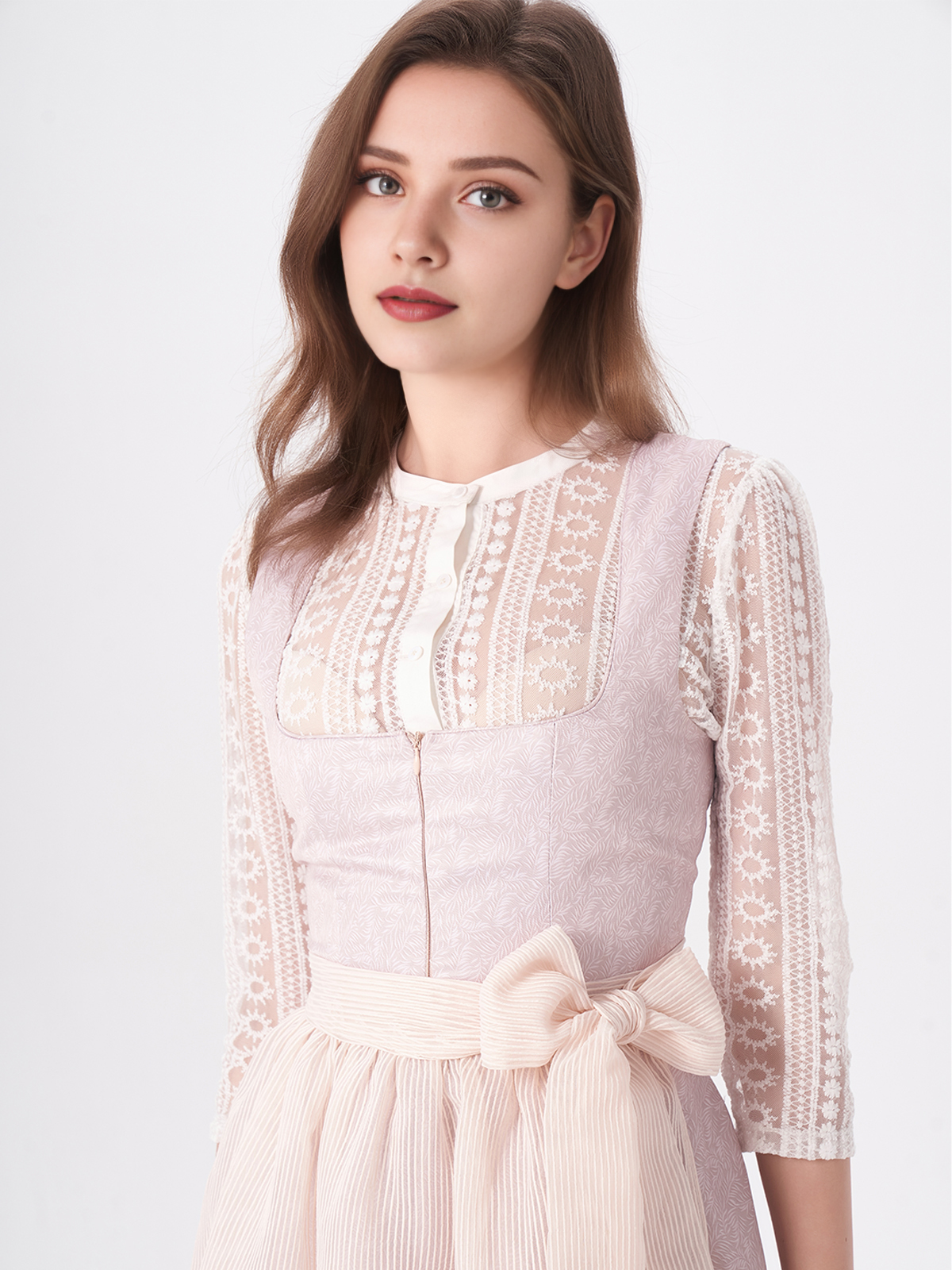 Dirndlbluse langarm hochgeschlossen in Rosa