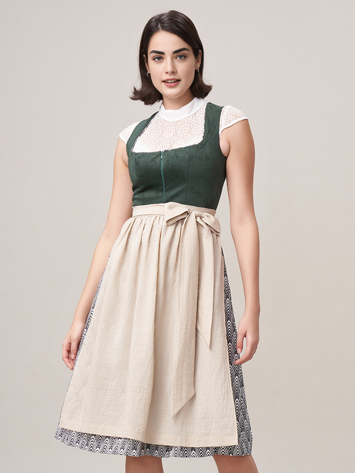 Modernes grünes Dirndl mit figurbetonendem Schnitt